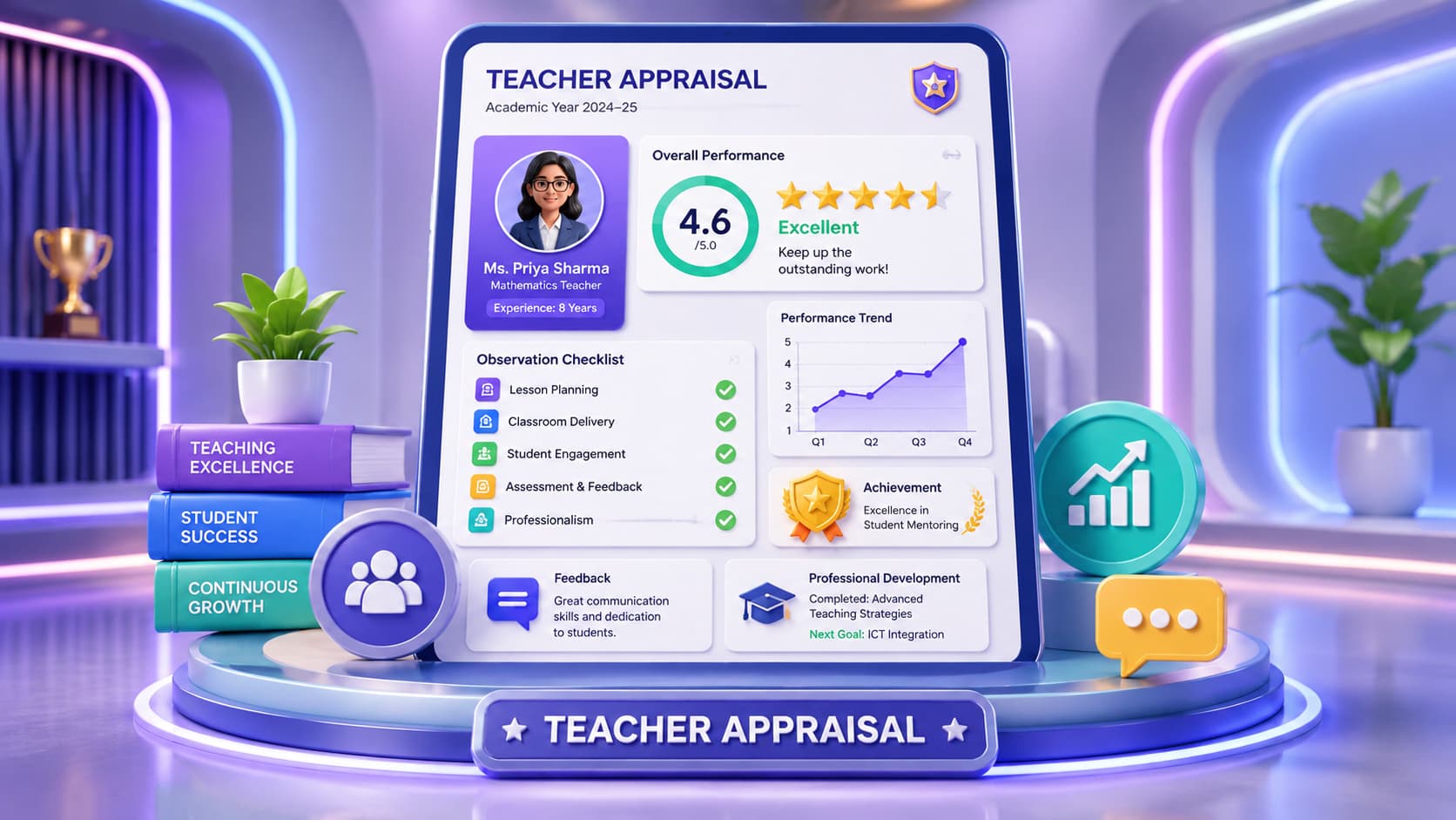 Teacher appraisal and performance evaluation platform for schools