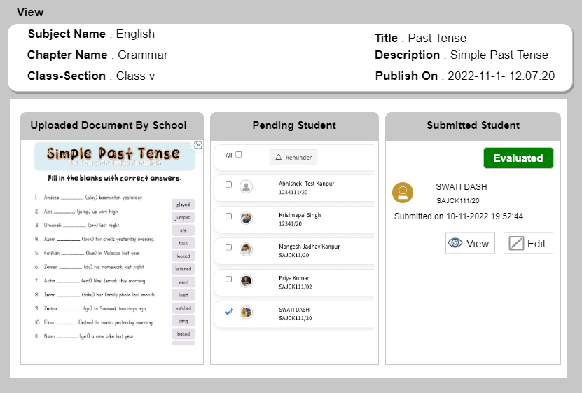 Learning resource view with pending and submitted students