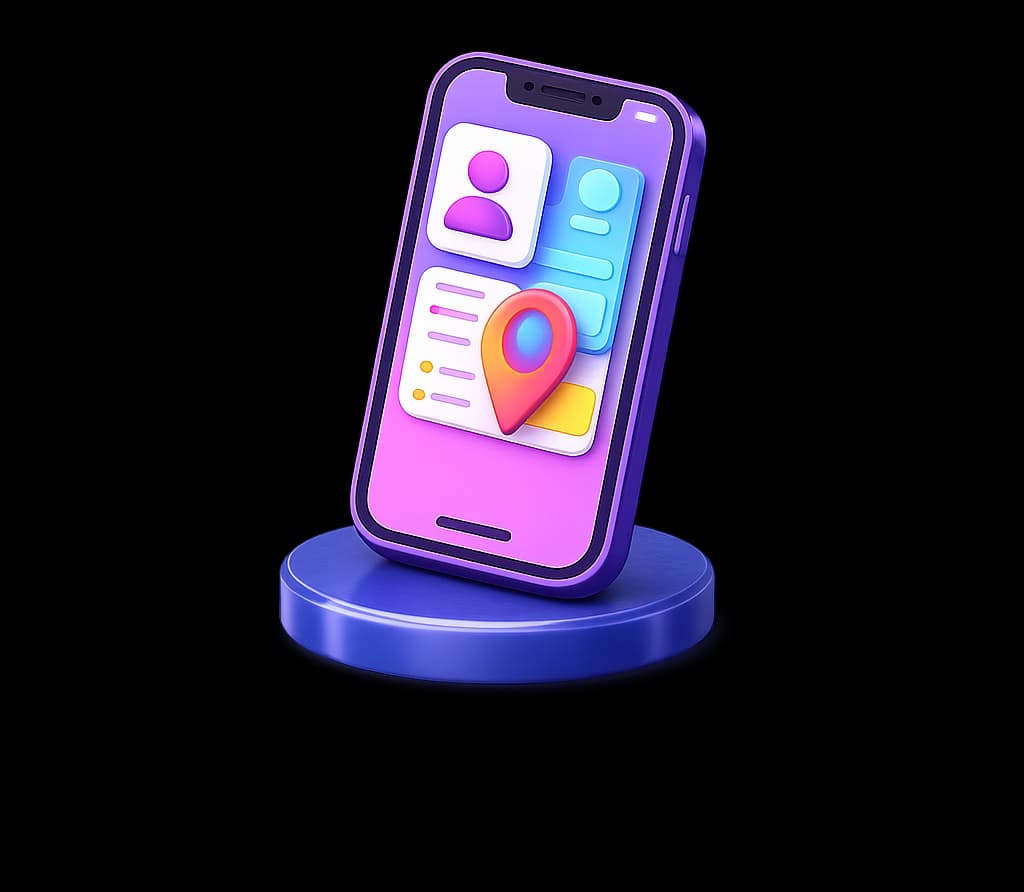 3D smartphone and location pin representing the GPS-based HRMS app