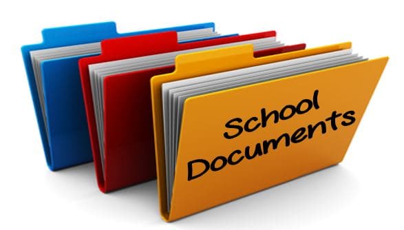 Three coloured folders labelled School Documents