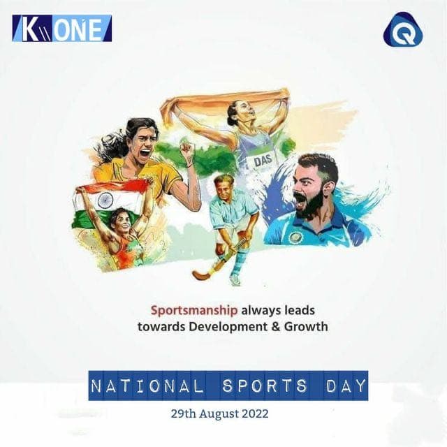 National Sports Day poster with illustrated Indian athletes, 29 August 2022